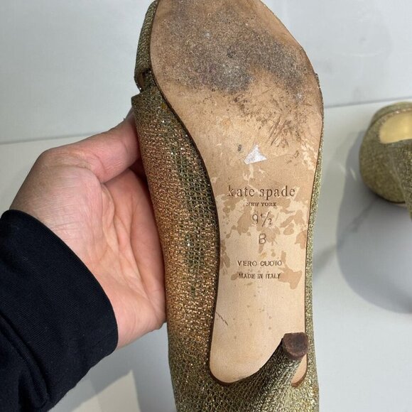 Kate Spade Women Glitter Effect Cross Strap Sequin High Heels Shoes Gold Size 8 - Picture 5 of 11